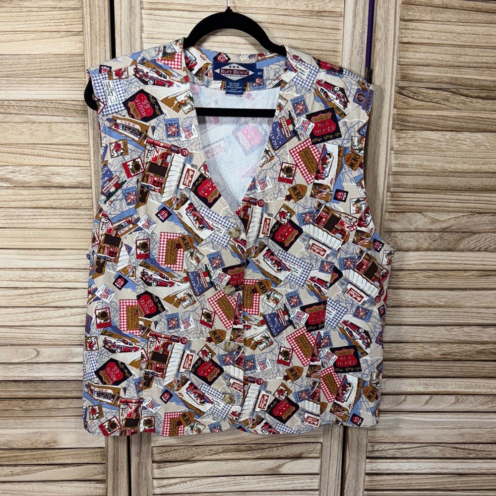 Ruff Hewn Route 66 Vest Red White Blue Size 2X